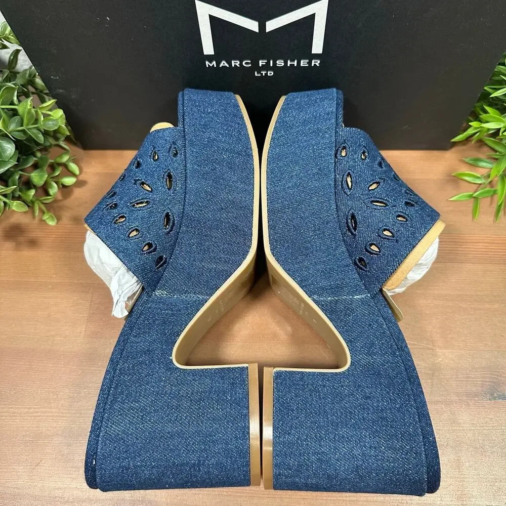 Marc‎ Fisher LTD Women's Foreva2QV Platform Mules Sandals Dark Blue Size 7.5